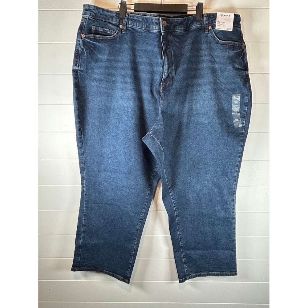 Sonoma Goods For Life Womens High Rise Straight Leg Jeans Dark Wash Plus 30W NWT
